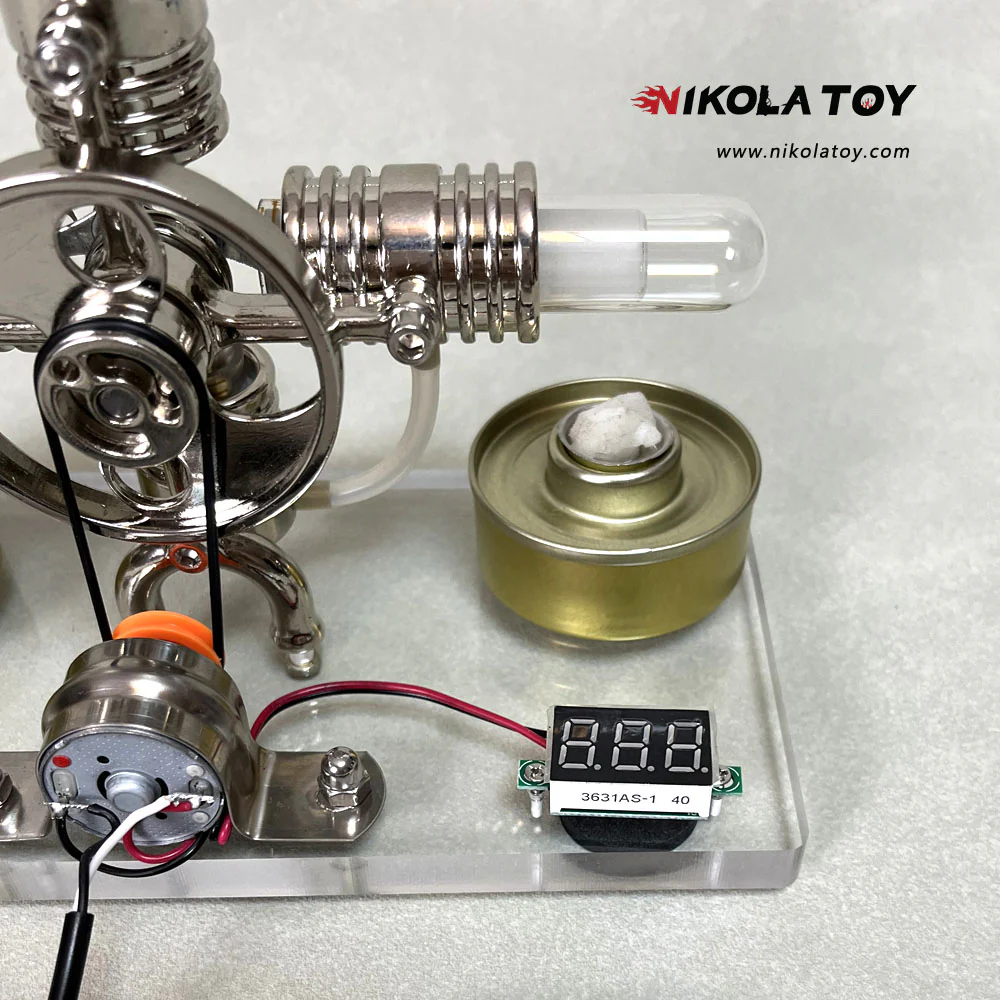 Cross Twin Stirling Engine+Power Generation Device+Voltmeter+LED - Image 3