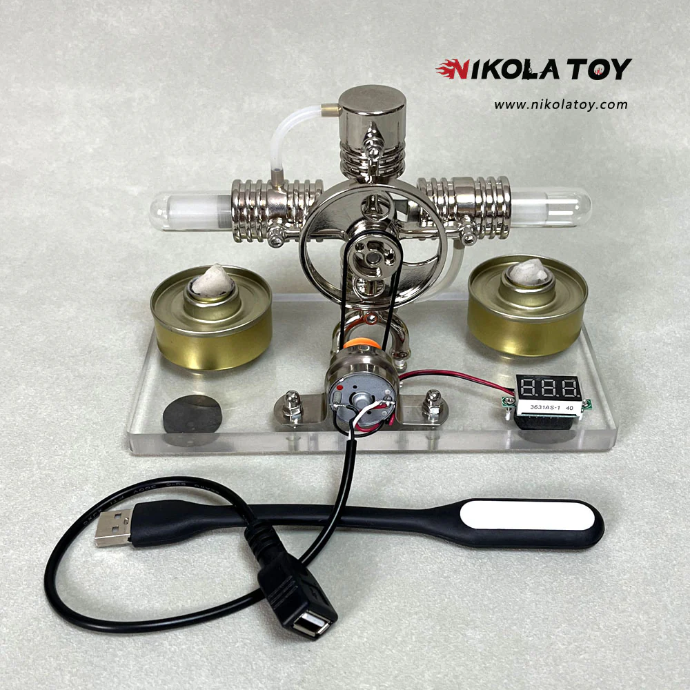 Cross Twin Stirling Engine+Power Generation Device+Voltmeter+LED - Image 4