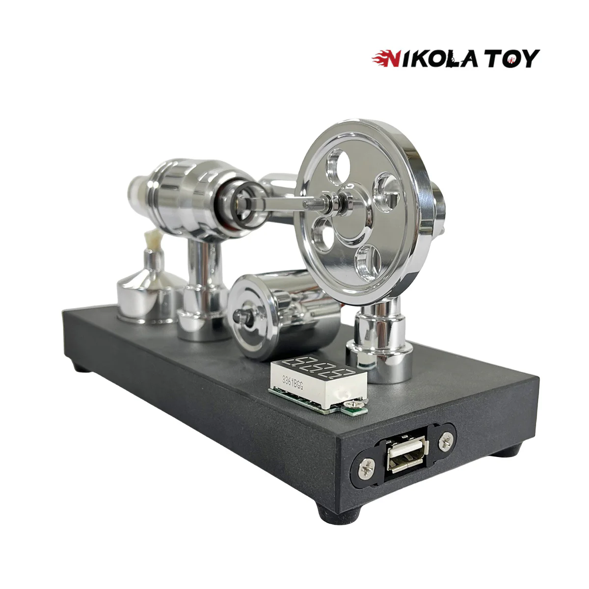Mirror Polished Stirling Engine With Embedded Voltmeter And USB Plug - Image 4